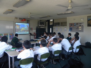 Students watching captioned DVD